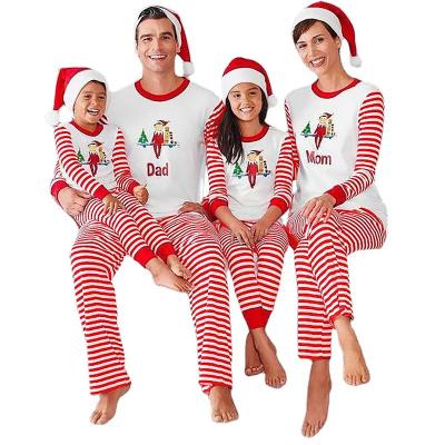 China Custom 2021 QUICK DRY Embroider Logo Hot Fashion Christmas Stripe Pajamas Sets Two Piece Set Family Christmas Pajamas Set for sale