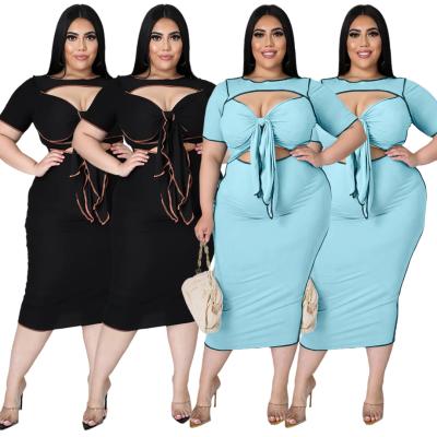 China 2021 viable plus size bandage women's hollow lift hip sleeve shorts dress plus size fashion clothes for sale