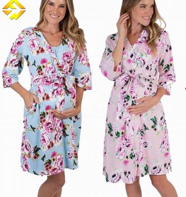 China Breathable OEM ODM Mom Baby Cotton Nightgown 4pc Newborn Bandage Swoddle and Robe Set Women Robe Pajamas Sets for sale