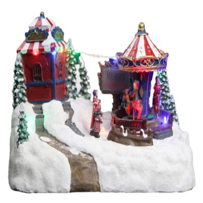 China Vendor Resin Christmas Artificial Fast Shops With Mobile Carousel Resin Christmas Decoration Village With Music for sale