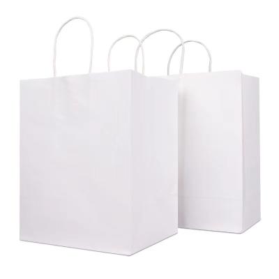 China Recycled Materials White Paper Recyclable Bag With Twisted Handle Reusable Shopping Gift Paper Bags Logo Printed for sale