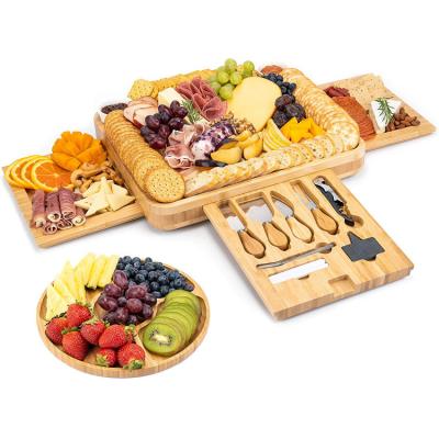 China Sustainable Bamboo Cheese Board And Knife Set Cooked Cheese Board For Picnic Party for sale