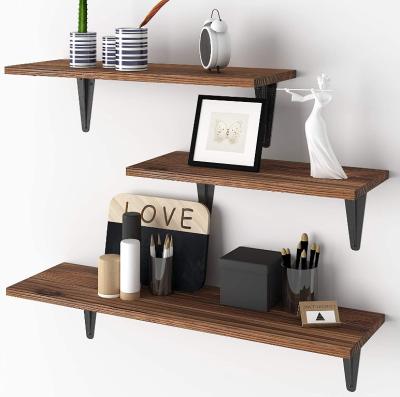 China Modern Rustic Wooden Wall Shelves Floating Shelf 3 Tier For Kitchen Room Storage for sale