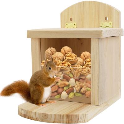 China Sustainable Wholesale Custom Outdoor Wooden Bird and Squirrel Food Feeder Bird House for sale