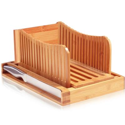 China Sustainable Custom Bamboo Foldable Adjustable Bread Slicer With Sliver Holder for sale