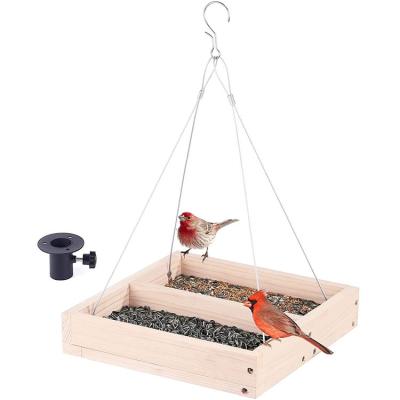 China Non-automatic Hanging Tray Large 2 in 1 Wooden Mesh Seed Platform Feeder for Outdoor Garden Patio for sale