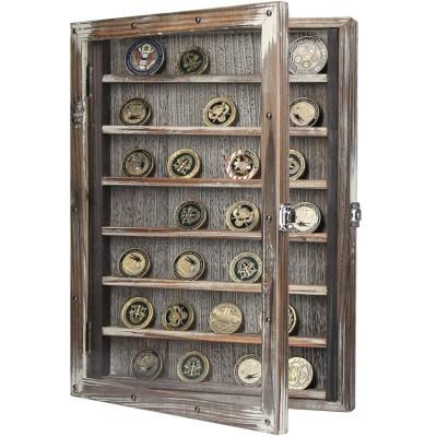 China Used for displaying badges or wooden wall mounted coin holder medal coin display glass rack for collectibles for sale