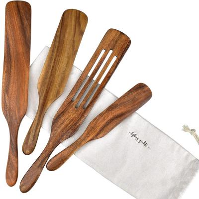 China Sustainable Wooden Kitchen Cooking Tool Nonstick Spatula 4 Pieces Heat Resistant Kitchenware for sale