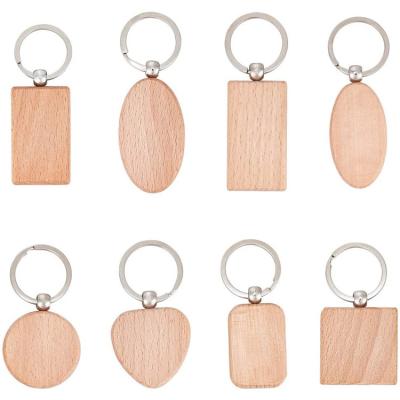 China Multifunctional Heart Wooden Empty Ellipse Rectangle Flat Round Key Chain For DIY Craft Production for sale