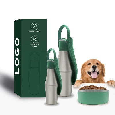 China Sustainable Custom Logo Food And Water 2 In 1 Portable Pet Water Bottle Single Wall Stainless Portable Dog Water Bottle For Walking for sale