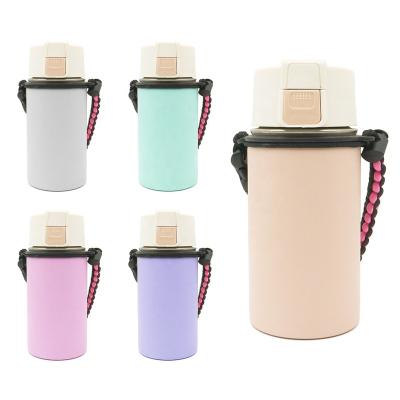 China Sustainable Custom 350ml Bpa Free Flask Hot Drinks Bottle Flasks Vacuum Thermos Thermo Flask With Straw And Rope For Kids for sale