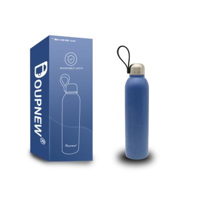 China Sustainable Custom Logo Color Matte Paint 18/8 Stainless Steel Single Wall Sport Drinking Metal Water Bottle Flask Lid With Silicone Rope for sale