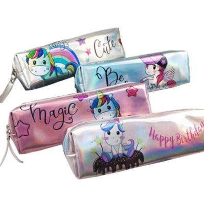 China Wholesale Unicorn Holographic Girls Pencil Case PU Laser Pencil Case Factory Cute Children Stationery Bag Waterproof Students Pencil Bag for sale