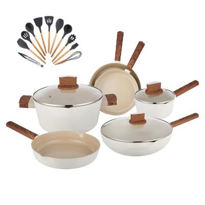 China 9 Piece Sustainable Cookware Set Aluminum Cookware Set With Glass Lid Nonstick Ceramic Coating With Soft Bakelite Handle for sale