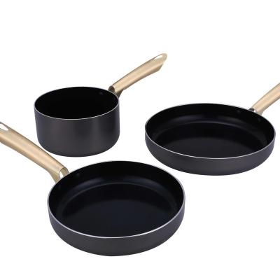 China 3Pcs Sustainable Press Cookware Aluminum Induction Frying Pan Set Non Stick Liner With SS Handle for sale