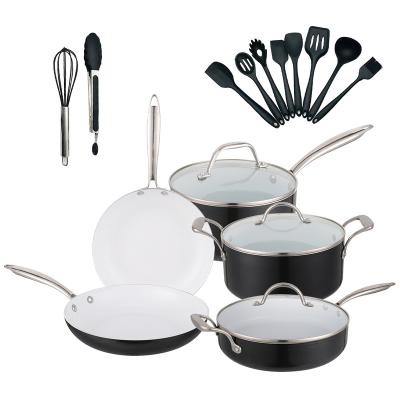 China Sustainable hot selling tava Cookware set aluminum kitchenware set with glass lid non-stick ceramic coating with stainless steel handle for sale