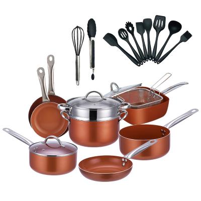 China Sustainable Cookware Set 11 Piece Aluminum Cookware Set Nonstick Ceramic Coating With Stainless Steel Handle for sale