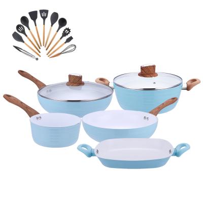 China Factory Direct Sales Viable 7 Piece Cookware Set Aluminum Cookware Set Nonstick Ceramic Coated With Bakelite Handle for sale