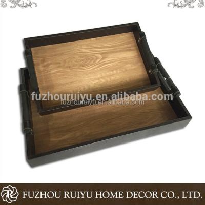 China 2017custom europe set wooden breakfast storage 2 storage leather tray custom made wholesale for sale