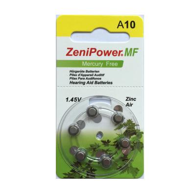 China Hearing Aid Power Hearing Aid Battery Zinc Air Battery A10 with 1.45V en venta