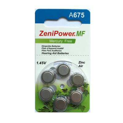 China Hearing Aid Power Hearing Aid Battery Zinc Air Battery A675 with 1.45V à venda