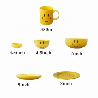 China NEW Ceramic Yellow CSI Smile Face Dinner Set Soup Bowl Soup Container Cake Dish Stocked for sale