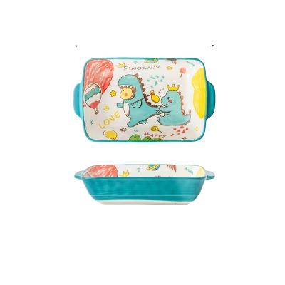 China Baby Cartoon Dragon Bowl Tableware Dinosaur Dinner Dish Household Rice Cooking Tray Ceramic Stocked Ceramic Wholesale for sale