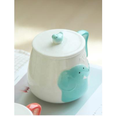 China Disposable Creative Cute Cartoon Embossed Brand Ceramic Mug Stereo With Lid Personality Office Drinking Cup Animal Cup With Lid for sale