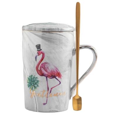 China Gift Disposable High Quality Coffee Cups With Flamingo Print Large Lover Ceramic Drinking Coffee Mugs Wholesales for sale