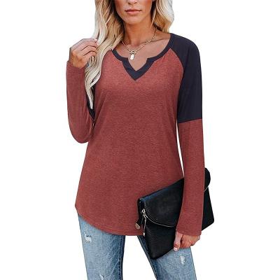 China Anti-Wrinkle Women's Tunic Tops and Casual Loose V-Neck Long Sleeve Blouse Fashion Autumn Clothing Shirts Custom T-Shirt for sale