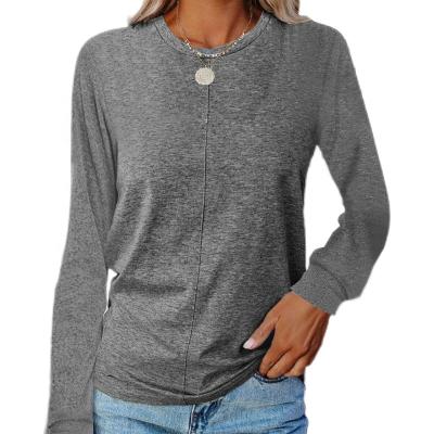 China Anti-Wrinkle Women's Tunic Tops Cotton Casual Solid Fashion Autumn Simple Clothes Crewneck Tees Loose Fit Blouses Long Sleeve T Shirts For for sale