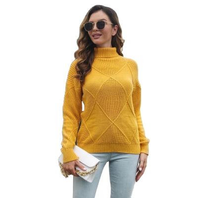 China Anti-wrinkle women's diamond turtle neck sweater three-dimensional ladies knitted tunic tops autumn and winter loose long-sleeved sweater for sale