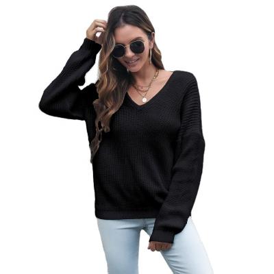 China Anti-wrinkle Women's Autumn Winter Sweater Ladies V-Neck Knitted Tunic Tops Loose Long Sleeve Sweater for sale