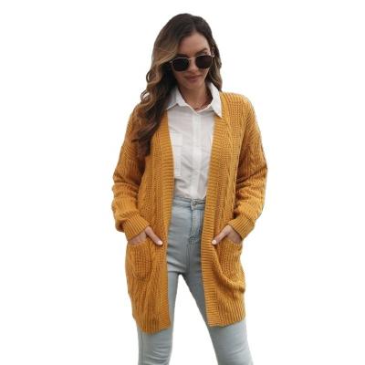 China 2022 Anti-wrinkle women's fashion clothes twist pocket long knit cardigan Autumn Winter Loose Sweater for sale