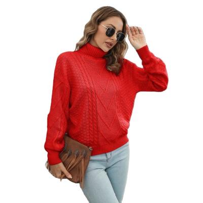 China Anti-wrinkle Women's Autumn/Winter Batwing Wing Sleeve High Neck Pullover Threaded Cuff Design Twist Stereo Knitted Long Sleeve Loose Sweater for sale