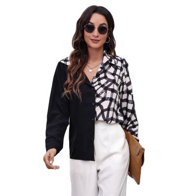 China Autumn plaid anti-pilling quilting asymmetric button shirts ladies fashion american national standard blouse women's long sleeve puff tops shirt for sale