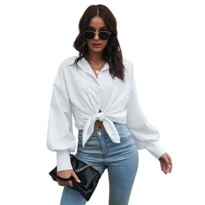 China CIA Internet Stats Internet Celebrity Fashion Cotton Lantern Sleeve Drop Shoulder Blouse Women's Casual Loose Long Sleeve Shirt for sale