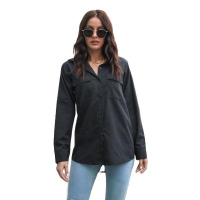 China Autumn fashion anti-pilling women's tops and sleeve shirts ladies cotton shirts loose lapel pocket long blouse for sale