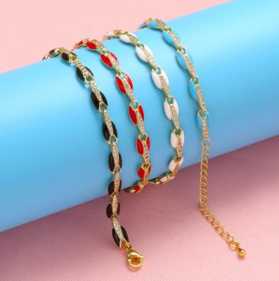 China Fashionable Fasion Micro-inlaid Zirconia Hog Nose Shape Chain Bracelets Hand Made Colorful Enamel Bangle for sale