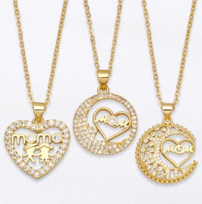 China Creative New BOHEMIA Mother's Day Micro Zircon Mom Moon Heart Necklace Pendant Necklace for sale