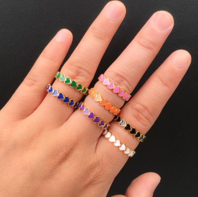 China Hiphop Fashion Multi Color Adjustable Enamel Heart Open Ring for sale