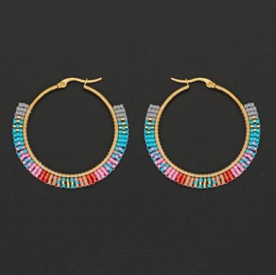 China BOHEMIA Circle Earring For Women Colorful Delica Steel Pendiente Bohemian Earrings Miyuki Beads Rainbow Earring Women for sale