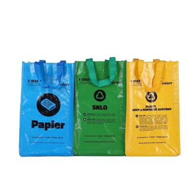 China Custom Combined Logo Green Blue Yellow Cheap Recyclable 3 In 1 Set PP Woven Printed Household PP Woven Garbage Bag for sale