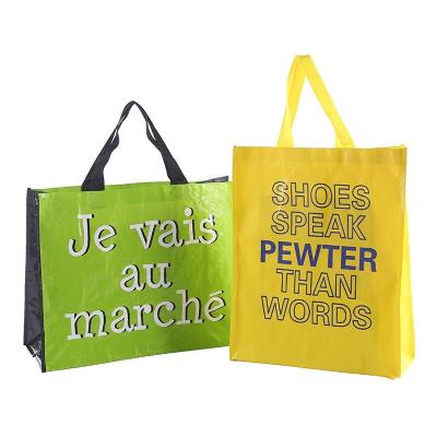 China Large Promotional Cheap Reusable Custom PP Woven Bag Handled Shopping Bag Fashion Design For Supermarket for sale