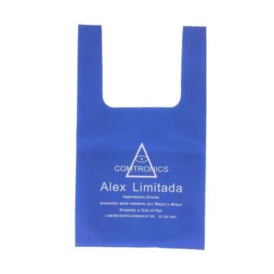 China Customized Handled Logo Printing W Cut U Cut Non Woven T-shirt Vest Package Shopping Bag For Supermarket Grocery Store for sale