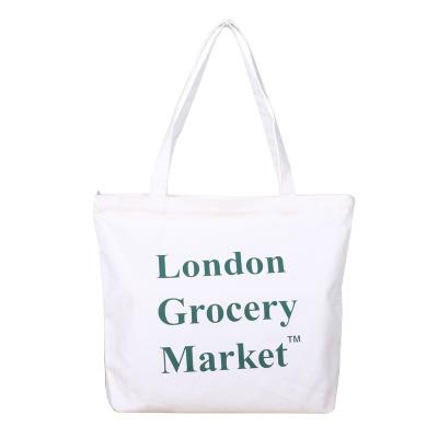 China Eco Handled Recycled Custom Organic Cotton Bag Canvas Tote Bulk Nature Cotton Shopper Zipper Bag for sale