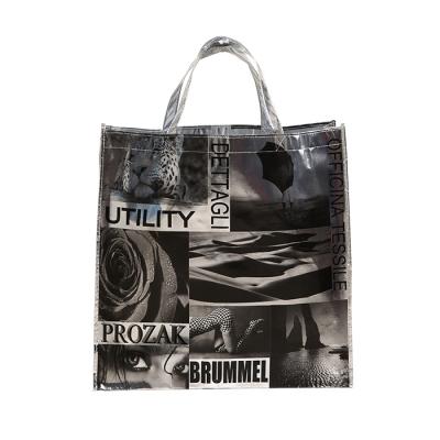 China 2021 Handled Hot Sale Recycle Custom Silver Printed Fabric Handled Non Woven Laminated Shopping PP Bag for sale