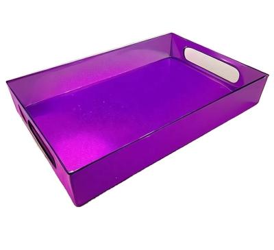 China Hotel Home Restaurant MY Acrylic Serving Tray With Handles Clear Neon Color Acrylic Serving Tray Customize Transparent Fruit Sugar Acrylic Tray for sale