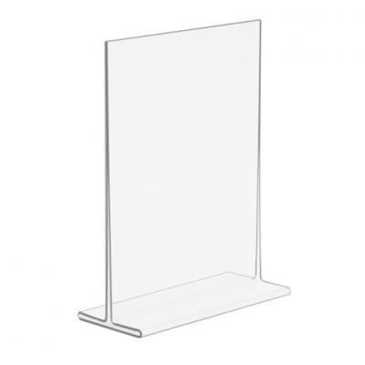 China Eco - Friendly T Shape Acrylic Sign Holder Double Sided Plastic Leaflet Display Stand for sale