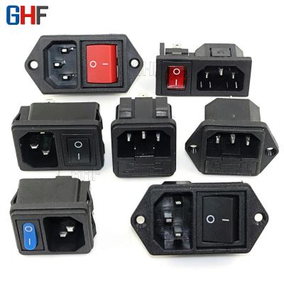 China Black Commercial IEC320 C13 C14 3Pins AC Power Plug Screw Mount Locked Electrical Outlet With Fuse Hole 10A 250V for sale